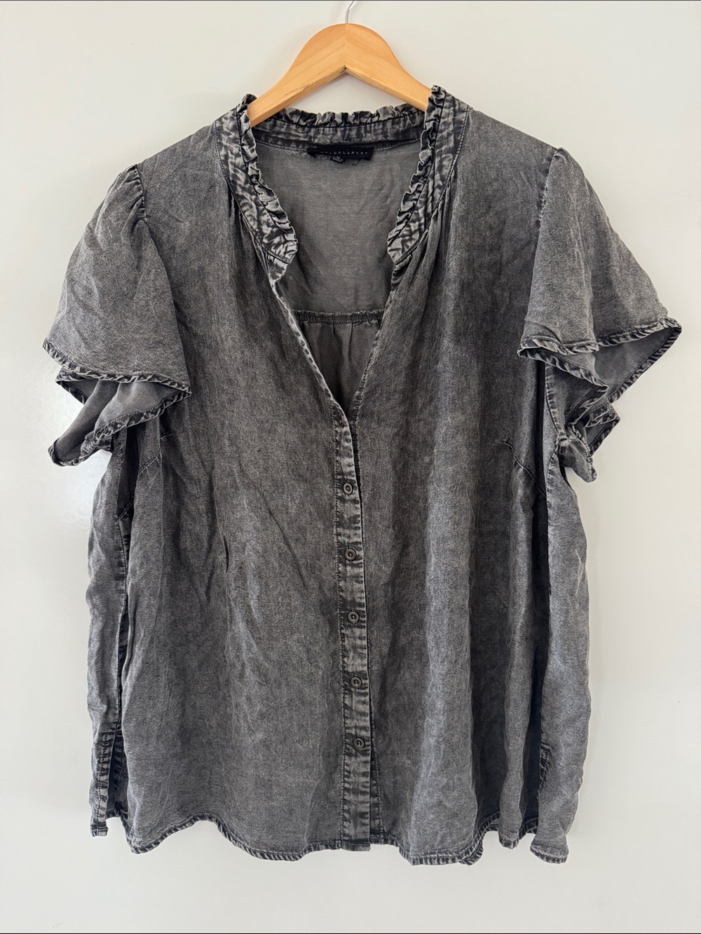 Jane + Delancey Shirt Acid Wash Lyocell Ruffle Blouse Plus Size 2X Peasant Retro